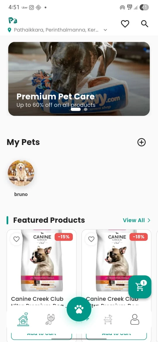 Petzify app - home screen with pet products